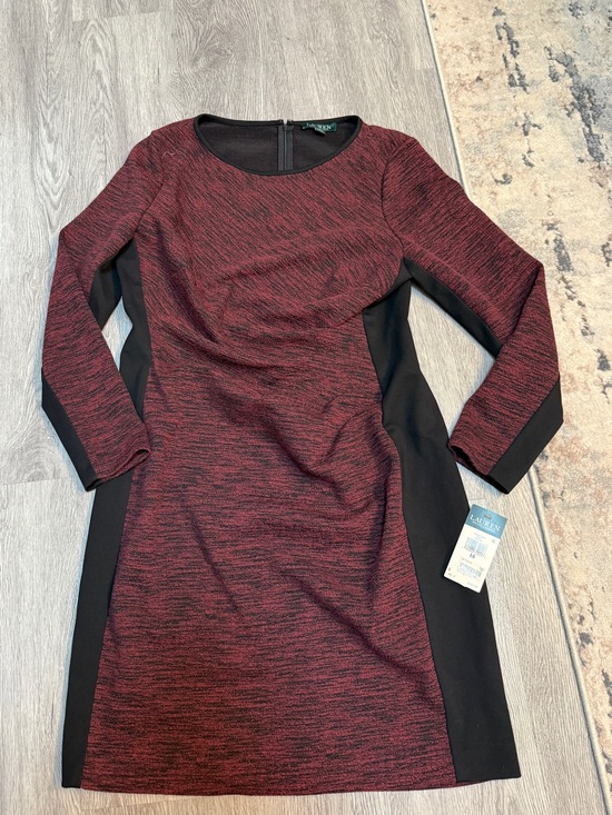 Ralph Lauren Dresses & Skirts - NWT Lauren Ralph Lauren Women’s Dress Size 16 Burgundy Black Colorblock Long Sle